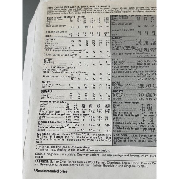 Butterick 3595 Sewing Pattern Size 4 Childrens Jacket Shirt Skirt and Shorts CUT - Picture 5 of 6